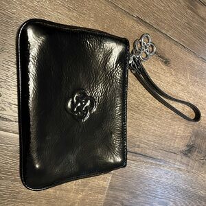 Stella & Dot Black Soho Wristlet with Teal Interior